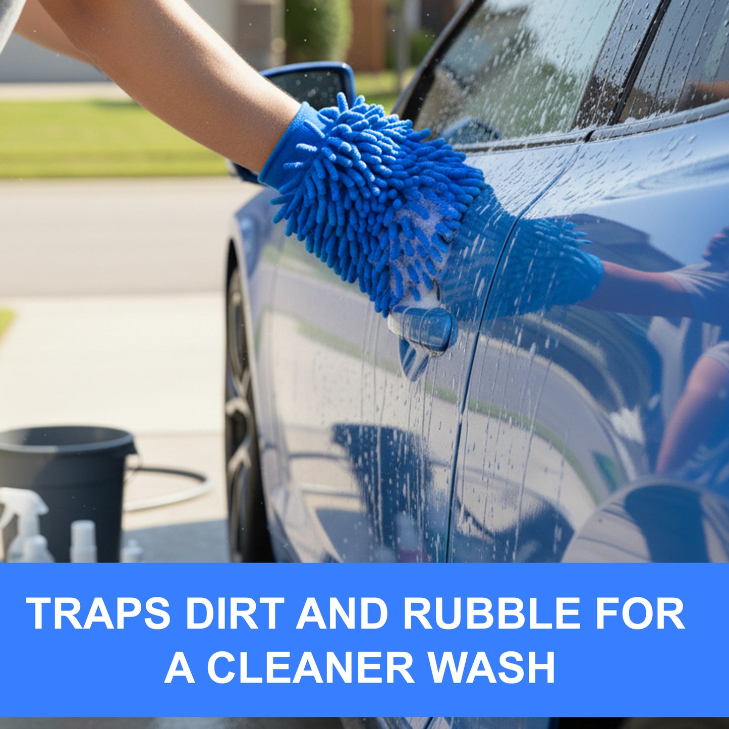 3XPRO Premium 2000 GSM Double-Sided Microfiber Mitt & Single-Side Chenille Car Wash Glove – Heavy Foam, Lint-Free (Set of 2)