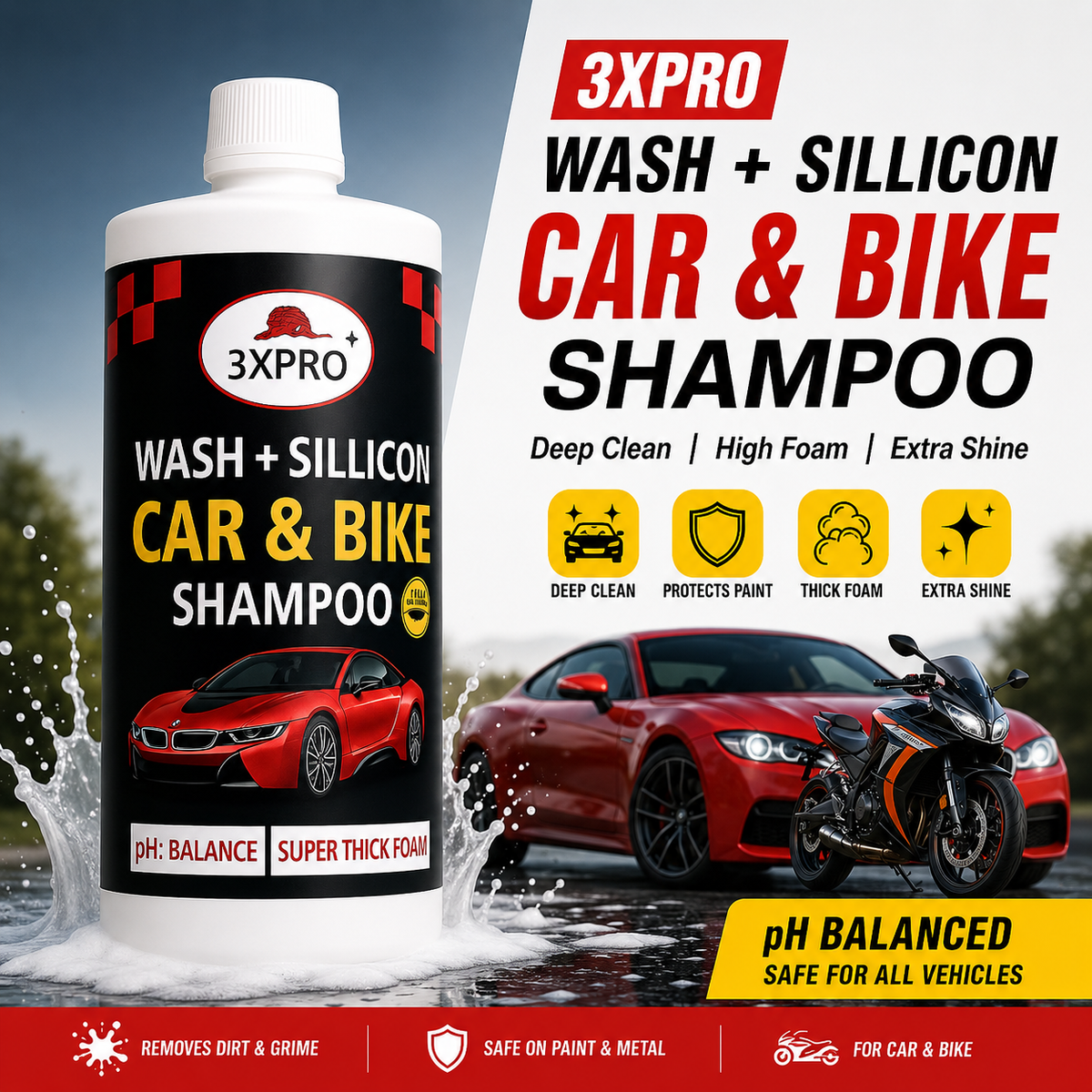 3XPRO Car wash Shampoo | High Foam for Deep Cleaning | Remove Tough Dirt |