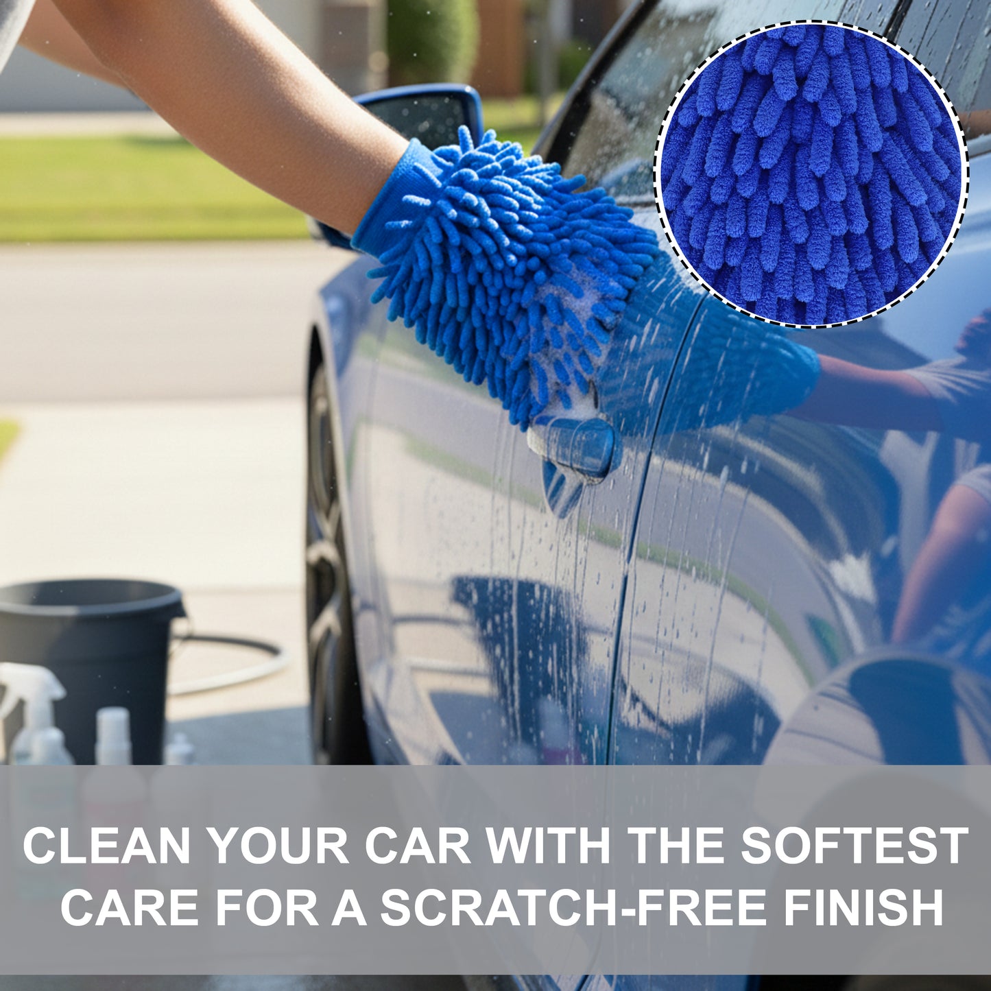 3XPRO Premium 2000 GSM Double-Sided Microfiber Mitt & Single-Side Chenille Car Wash Glove – Heavy Foam, Lint-Free (Set of 2)