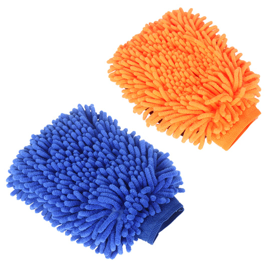 3XPRO Premium 2000 GSM Double-Sided Microfiber Mitt & Single-Side Chenille Car Wash Glove – Heavy Foam, Lint-Free (Set of 2)
