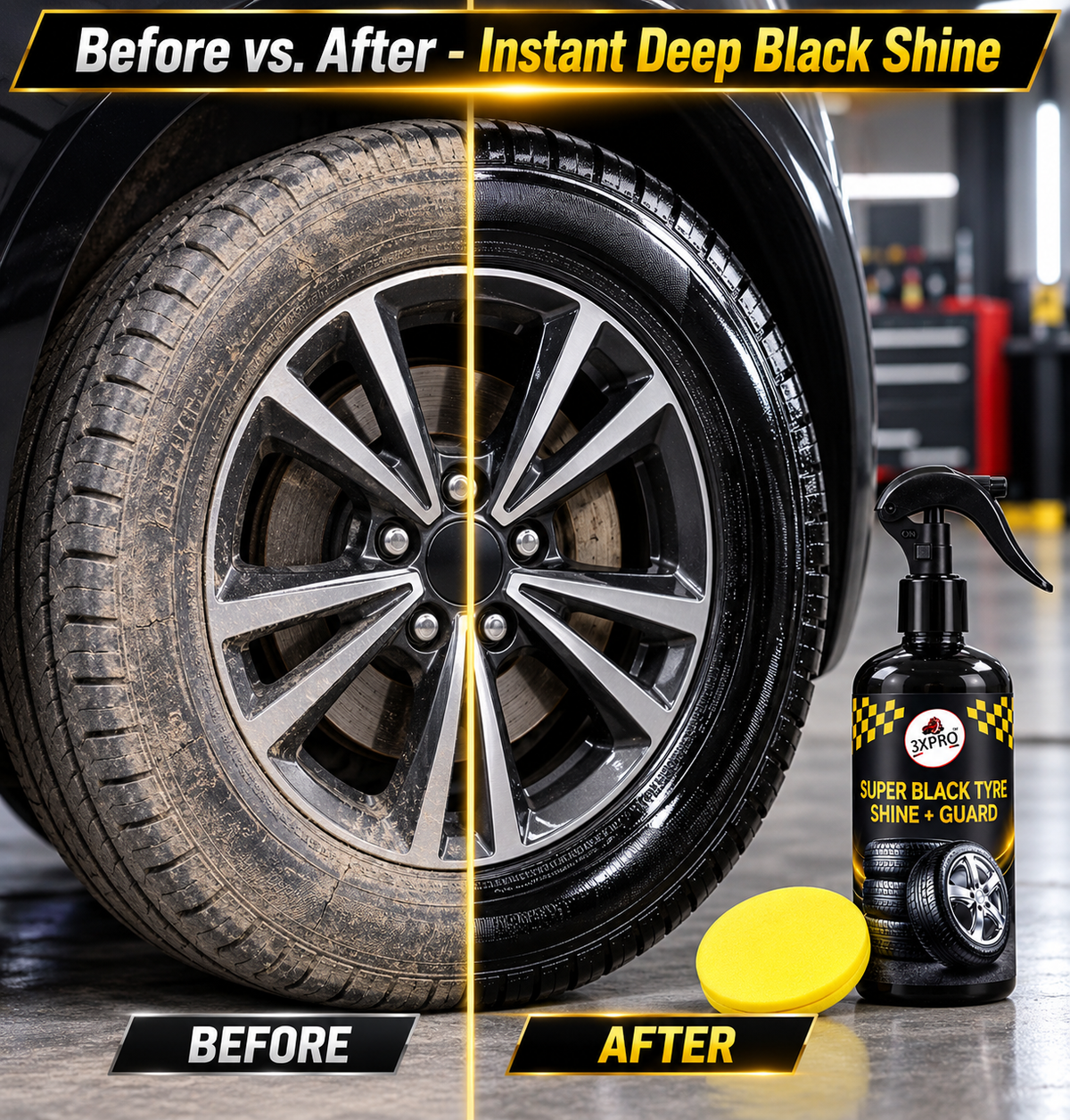 3XPRO Super Black Tyre Shine + Guard | Deep Black Gloss & Long-Lasting Protection
